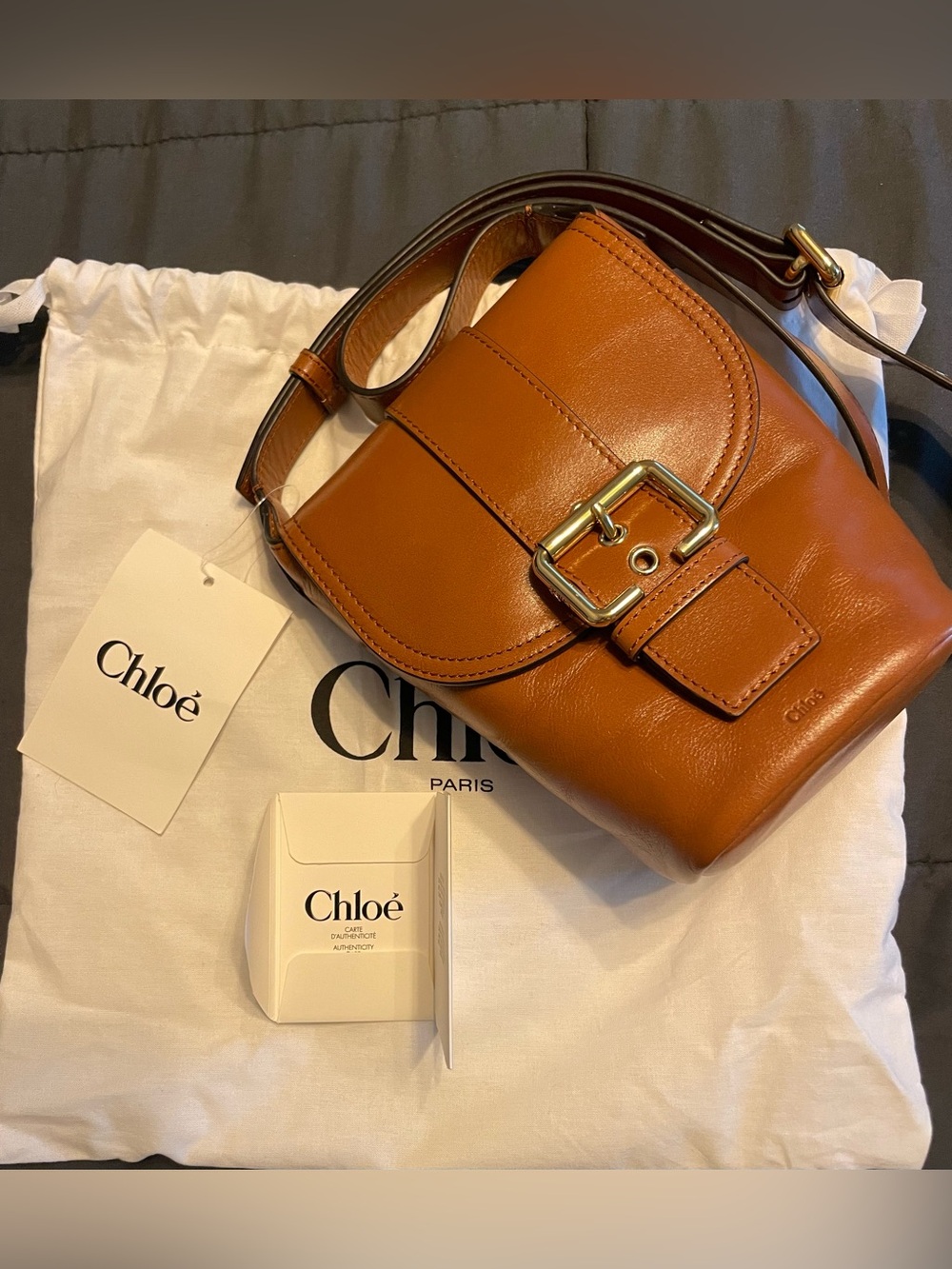 Chloé Mini Camera Crossbody Bag Brown Leather NWT Full Set Dustbag + Card